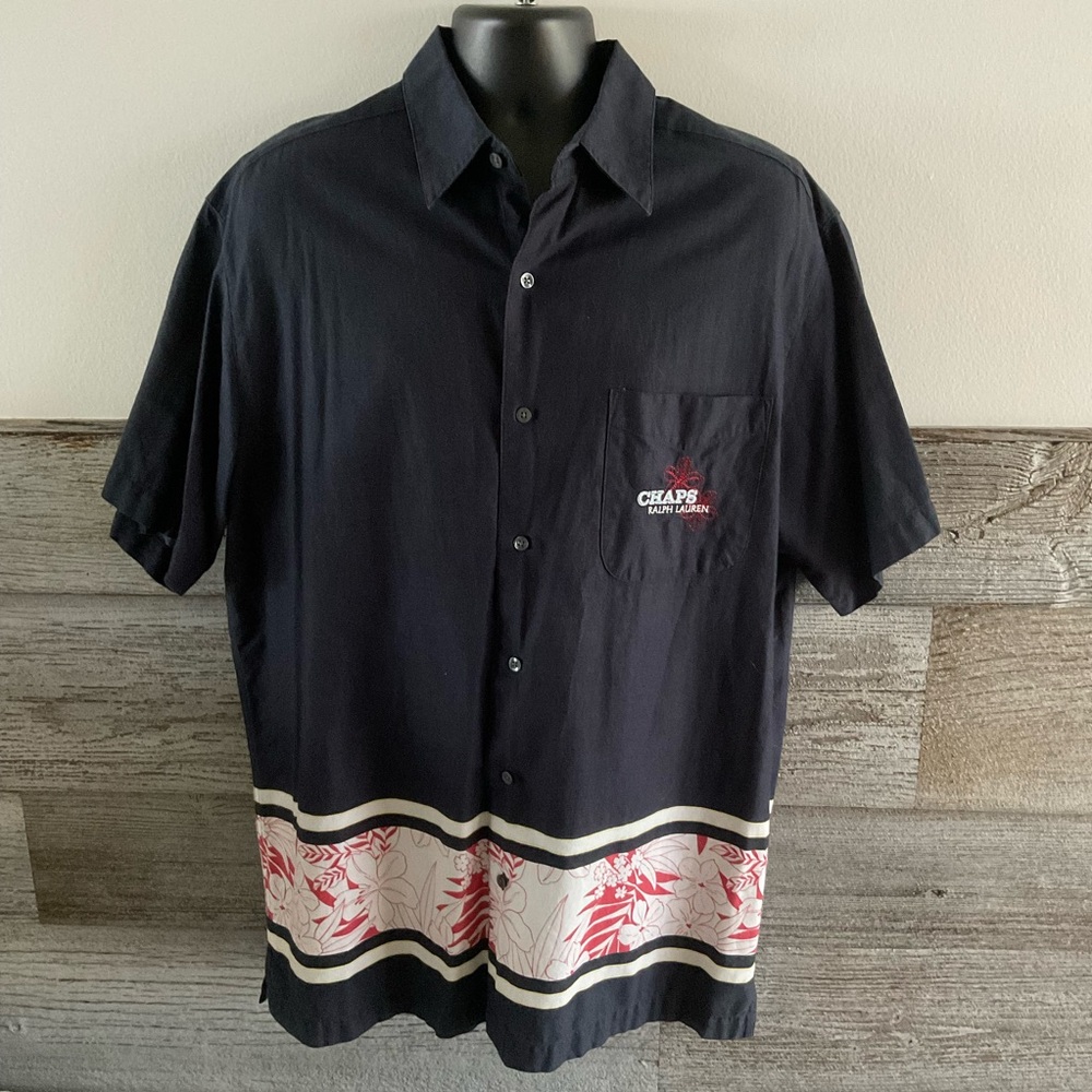 Chaps Ralph Lauren navy blue Hawaiian shirt size Large (Q1)